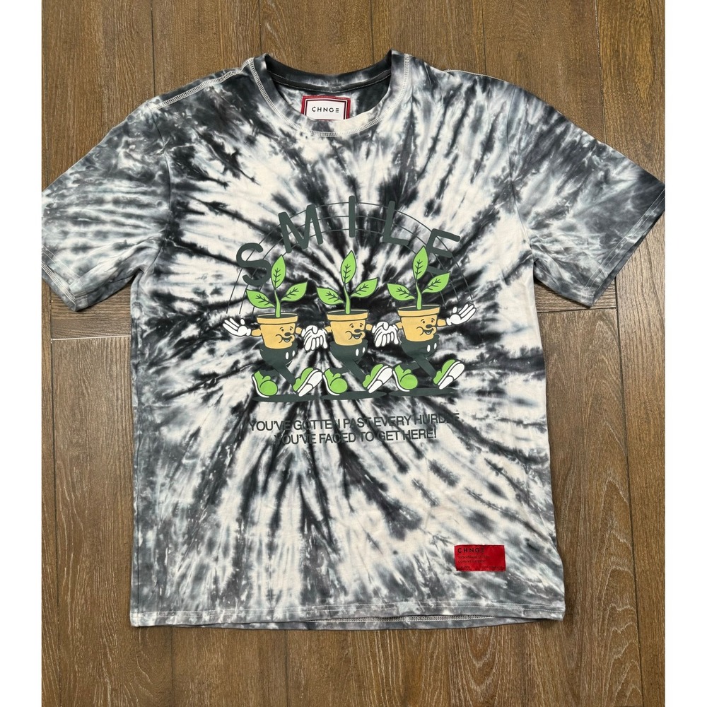 CHNGE SMILE Tie Dye Graphic T Shirt Large Organic Cotton Plant Streetwear 3334
